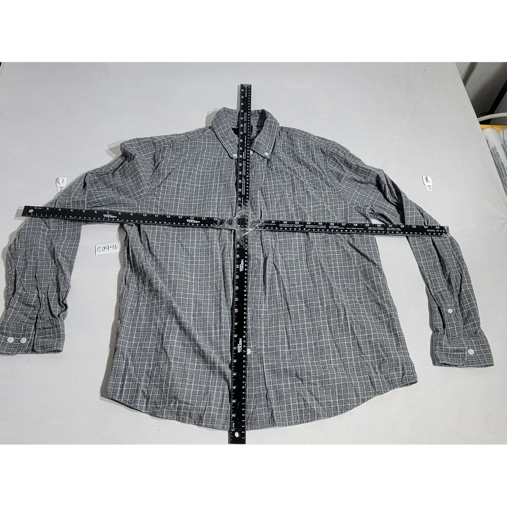 Banana Republic Mens Untucked Fit Grey Grid Cotton Button Down Shirt Large